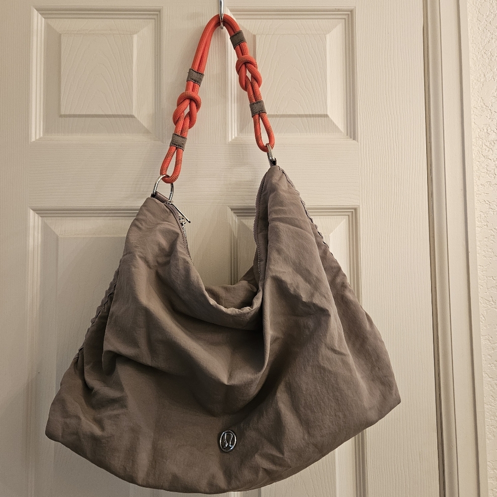 Lululemon Taupe Hobo Bag with Orange Accent Strap.crossbody Purse